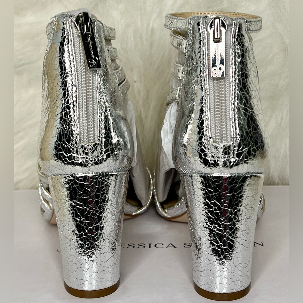 JS Jessica Simpson Womens Hirrine Heeled Sandals in Crackle Silver - Picture 4 of 8